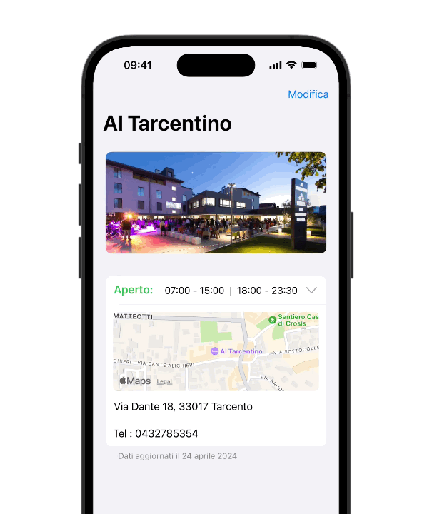 Esempio di gestione degli orari del locale nell’app